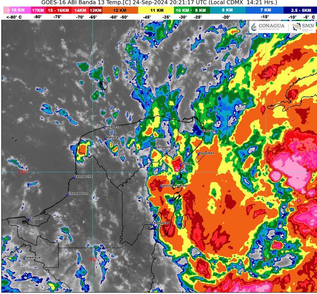 SPC_Solidaridad's tweet photo. #TiempoEnSolidaridad | 🌨️ La amplia área de mal tiempo continúa aproximándose con núcleos de nubes de desarrollo con lluvias y chubascos acompañados de actividad eléctrica asociados a la circulación ciclónica de la aún #TormentaTropicalHelene. https://t.co/qKGsXL2j17