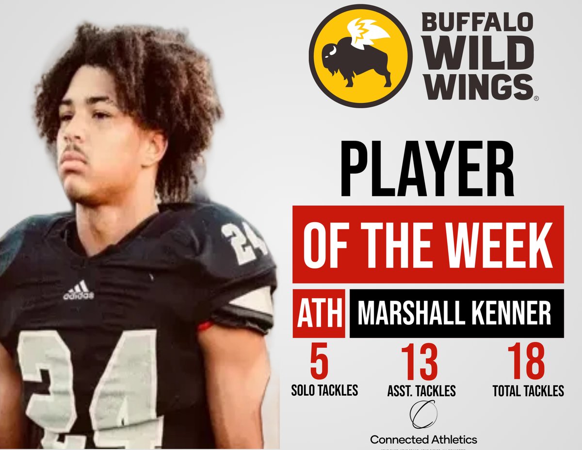 Anthony Williams (@awilliamsusa) on Twitter photo 🚨 **Buffalo Wild Wings Player of the Week** 🚨
Congratulations to ATH <a href="/Beast24Mj/">Marshall “MJ” Kenner Jr.</a> from <a href="/Football_Steele/">Cibolo Steele Football</a> on being named the <a href="/BWWings/">Buffalo Wild Wings</a> Player of the Week! 🏆 With 18 total tackles (5 solo and 13 assisted), Marshall was all over the field making plays and leading his team! His hard 🚨 **Buffalo Wild Wings Player of the Week** 🚨
Congratulations to ATH <a href="/Beast24Mj/">Marshall “MJ” Kenner Jr.</a> from <a href="/Football_Steele/">Cibolo Steele Football</a> on being named the <a href="/BWWings/">Buffalo Wild Wings</a> Player of the Week! 🏆 With 18 total tackles (5 solo and 13 assisted), Marshall was all over the field making plays and leading his team! His hard
