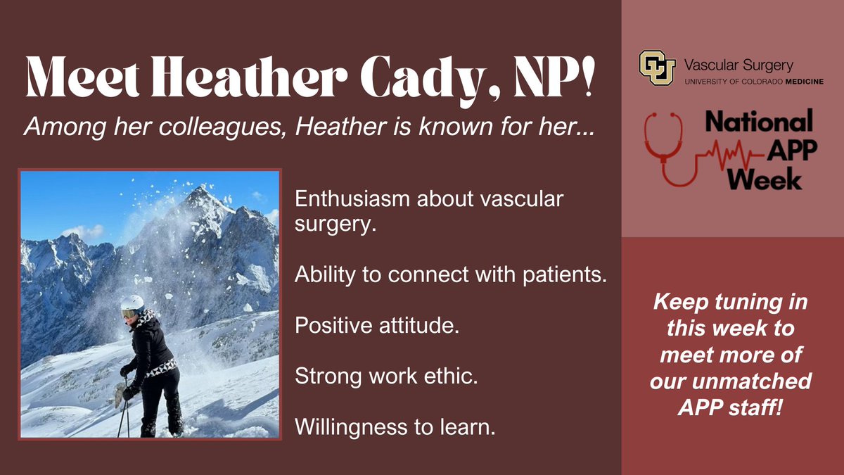 CUVascularSurg's tweet photo. Pumped for more @NationalAPPweek goodness? Never fear—Heather Cady is here! 

The newest addition to our APP team here at CU Vascular, Heather is invaluable. Learn more about her below ⬇️ https://t.co/MinvaybKdZ