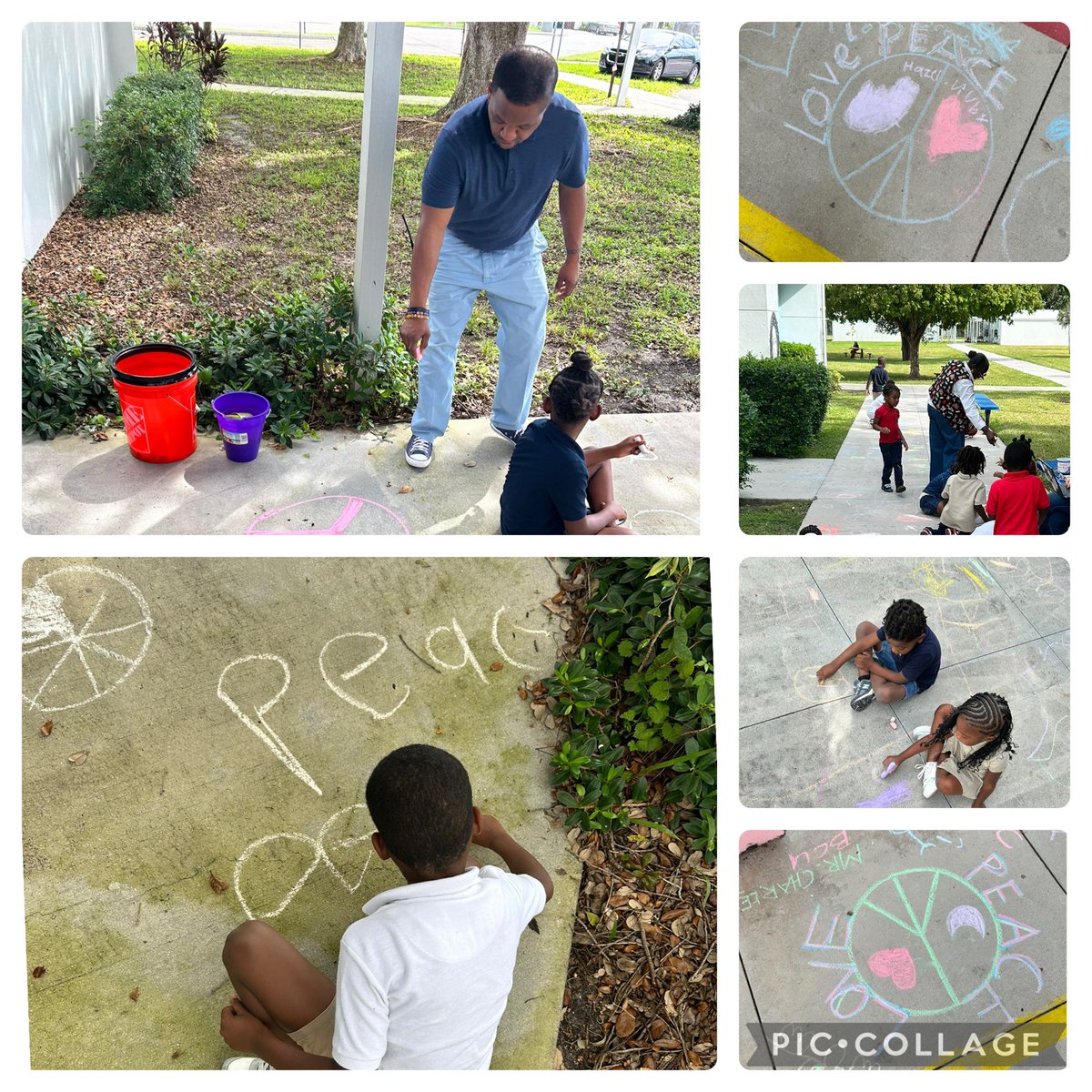 DrMLKElementary's tweet photo. Our Guidance Counselor supported students to decorate the school sidewalks with peace messages for peace week.
#Chalk4Peace
#PeaceWeek
@BcpsSto
@DiversityBCPS https://t.co/zZ1fnrar9k