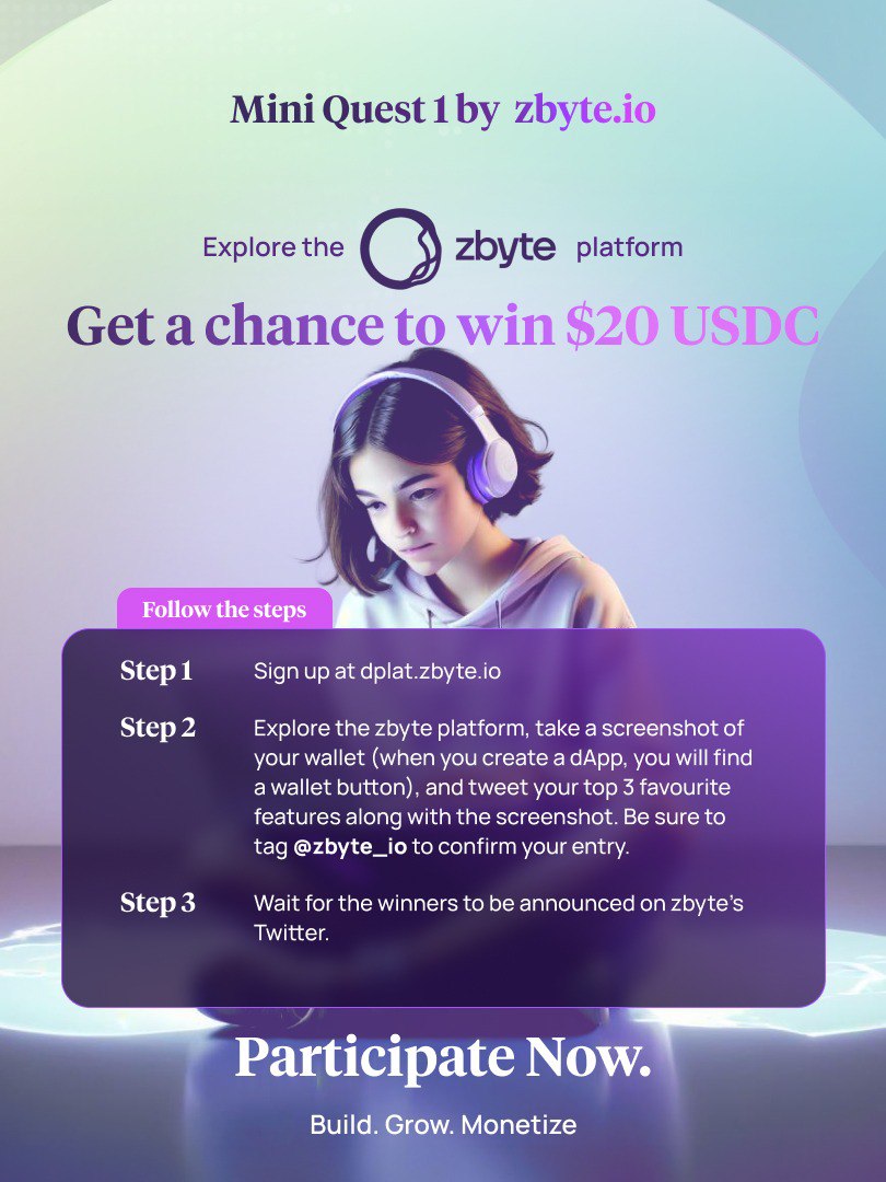 Shannx42's tweet photo. Explore the Zbyte platform and WIN $20 USDC!
👉 Sign up, take a wallet screenshot, tweet your fav features, and tag @zbyte_io
Easy, right? Time to dive in!
https://t.co/IS9zXiQERo
#Web3 #CryptoQuest #Zbyte $USDC https://t.co/3DodNyXKJv