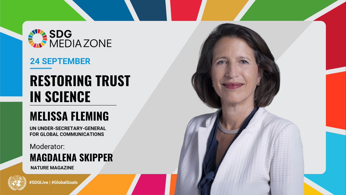 Global Goals (@globalgoalsun) on Twitter photo ➡️Coming Next at <a href="/UN/">United Nations</a> SDG Media Zone day 2⃣:
15:45 - Restoring Trust in Science, with UN USG for Global Communications <a href="/MelissaFleming/">Melissa Fleming 🇺🇳</a>
#GlobalGoals
Watch online on #SDGLive bit.ly/SDGMZ_Day2 ➡️Coming Next at <a href="/UN/">United Nations</a> SDG Media Zone day 2⃣:
15:45 - Restoring Trust in Science, with UN USG for Global Communications <a href="/MelissaFleming/">Melissa Fleming 🇺🇳</a>
#GlobalGoals
Watch online on #SDGLive bit.ly/SDGMZ_Day2