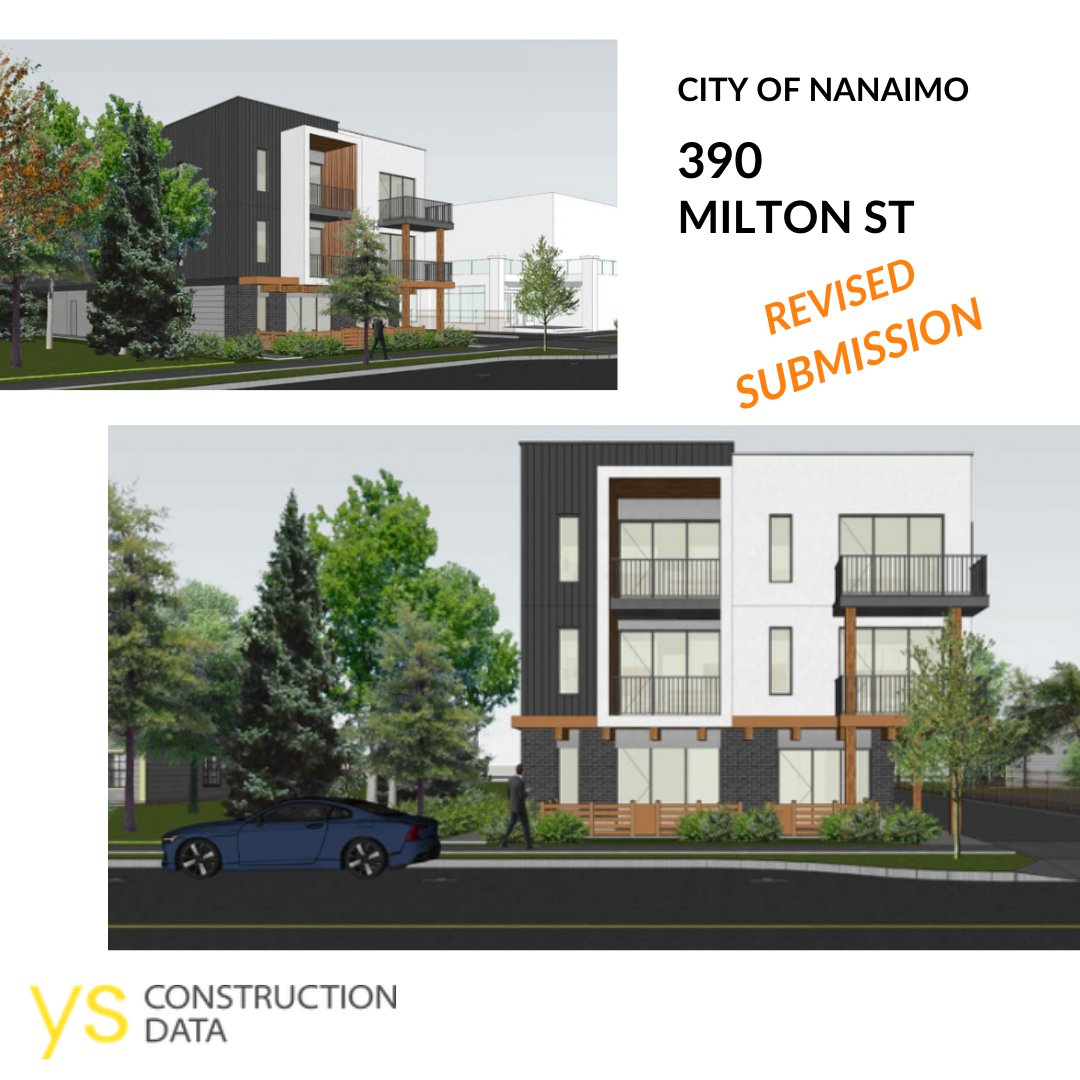 YellowSheetData's tweet image. Revised mixed-use development on Milton St in #ycd. 10 apartment units and 980 sf of commercial space. Aplin Martin Consult and PMG Landscape Arch are leading the design. See details at Yellowsheet.ca #yyjconstructionleads #nanaimodevelopment #vancouverisland