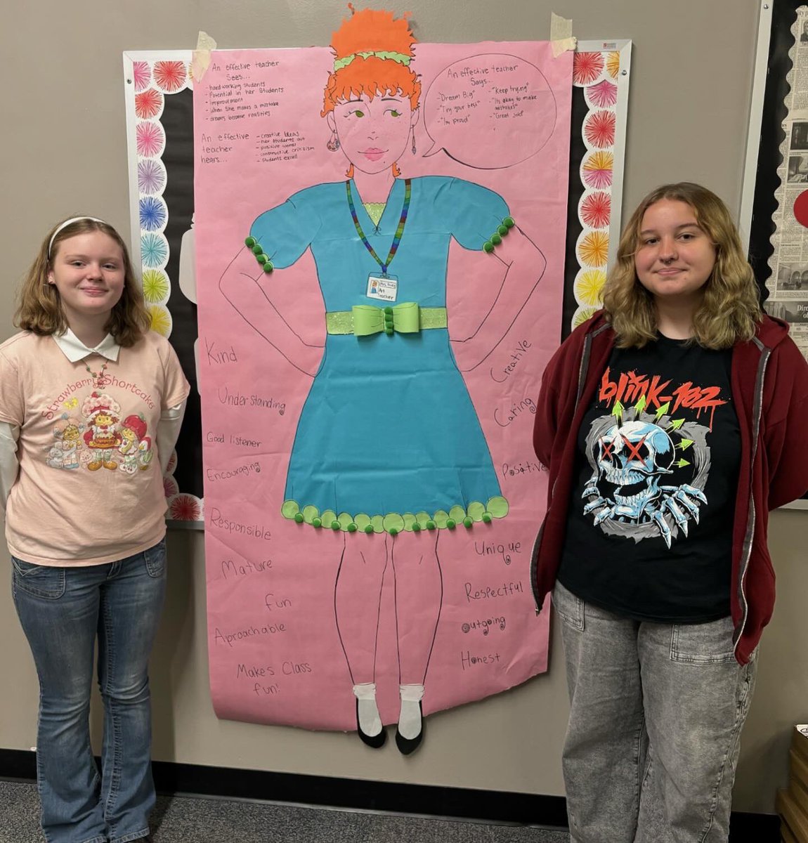 The juniors created their own effective teachers!!! They brainstormed things effective teachers say, hear, and see! They also wrote as many positive qualities of effective teachers they could think of!!