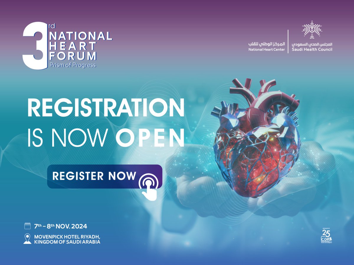 AlkashkariWail's tweet photo. The "Third Heart Forum " will be in Riyadh on 7-8 November 2024. It is a very comprehensive meeting that will definitely satisfy your ambition to learn. The program is made to be inclusive of all cardiologists and cardiac surgeons. There are 7 live transmissions from the best, including coronary, structural, and congenital. Five live in box cases, including some sophisticated surgical cases. There will be several interventional imaging sessions that will improve your skills. 
@SACIS_KSA will be there 📣📣

Register now and reserve your seat:
https://t.co/CQF3LcrJor

@AdelTash @mirvatalasnag @SACIS_SoMe @Dralkutshan @alhabeebw @FerasKhaliel @KhalidFAlhabib @nkc01499 @Falmutairi2018 @AlrahimiJ @wagarhabib