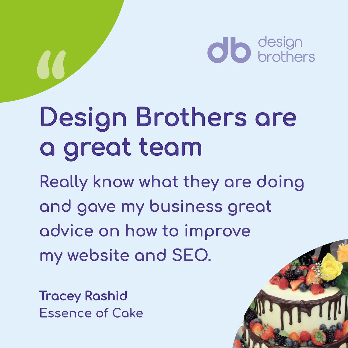 design_brothers's tweet photo. Testimonlal Tuesday
"Design Brothers are a great team. Really know what they are doing and gave my business great advice on how to improve my website and SEO."
Tracey Rashid
Essence of Cake
#cakeshop #weddingcake #cakemasters #london #portsmouth #cakedecorating #cakedesign https://t.co/RjJz43mWiC