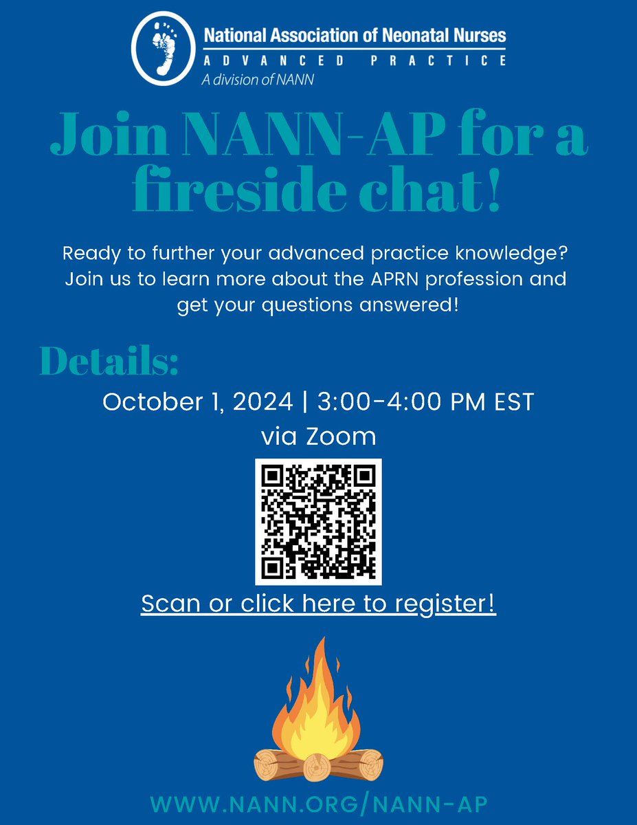 Interested in furthering your career as a neonatal advanced practice registered nurse or would like more information on advance practice roles? The next NANN fireside chat is for you!  Please see flyer below to register!