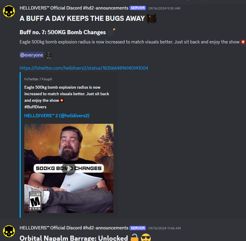 1stPlayerCarl's tweet photo. This has nothing to do with "anti-woke losers" and everything to do with frequent updates in-line with the 60-Day Roadmap.
Literally as stated from the announcements and patches, including #Buffdivers
Stop talking about games you're refusing to play because of "THE CHUDS!" https://t.co/xnmFu4HuhL