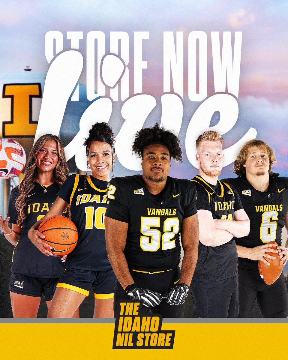 IdahoNILStore's tweet photo. The Idaho NIL Store is officially live!  

Support your favorite @Idaho_Vandals athlete’s NIL merch and place industry-leading payments directly into their pockets on every sale. Powered by @nil_store

Shop: https://t.co/DOWPIboRdm https://t.co/iKHKA8HeZi