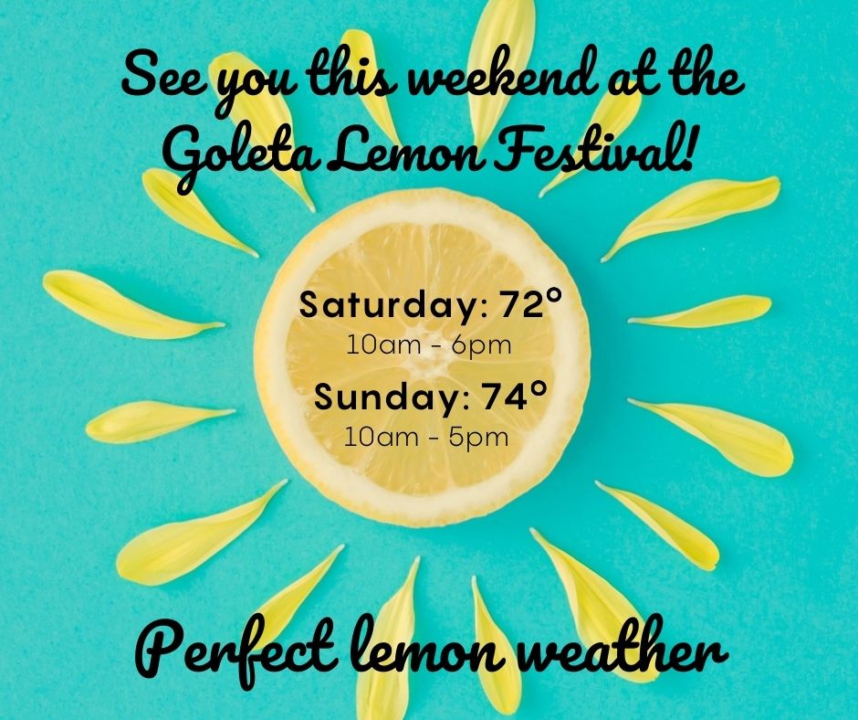 gogoletaca's tweet photo. We are so excited for beautiful weather this weekend! Grab your sunblock and sun visors and come join us at the Goleta Lemon Festival! Lemons make everything better! 🍋😎☀️
#GoGoleta #GoletaCA #GoletaLemonFestival #GoletaTheGoodland #VisitGoleta #weekendgetaway #bestvacations https://t.co/MjIqHwWgNa