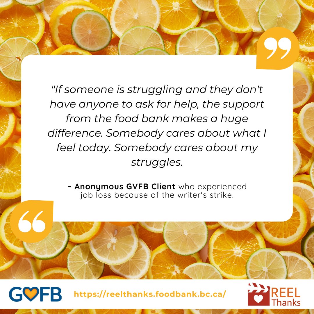 REEL Thanks Challenge (@reelthanks) on Twitter photo Reel Thanks is about more than supporting the <a href="/VanFoodBank/">Greater Vancouver Food Bank</a>. It is about showing people in your community, and sometimes industry, that you care.
#BCFilm #BCFilmIndustry #YVRFilm #VancouverFilm #BCCreates #GVFB Reel Thanks is about more than supporting the <a href="/VanFoodBank/">Greater Vancouver Food Bank</a>. It is about showing people in your community, and sometimes industry, that you care.
#BCFilm #BCFilmIndustry #YVRFilm #VancouverFilm #BCCreates #GVFB
