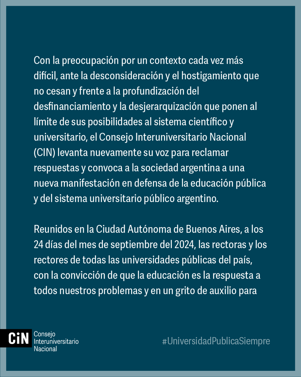 CINoficial's tweet photo. 🇦🇷 Para seguir siendo una nación
Sí al financiamiento universitario

Declaración completa🔗 https://t.co/OY33iOCQfs https://t.co/TmF45BhBCj