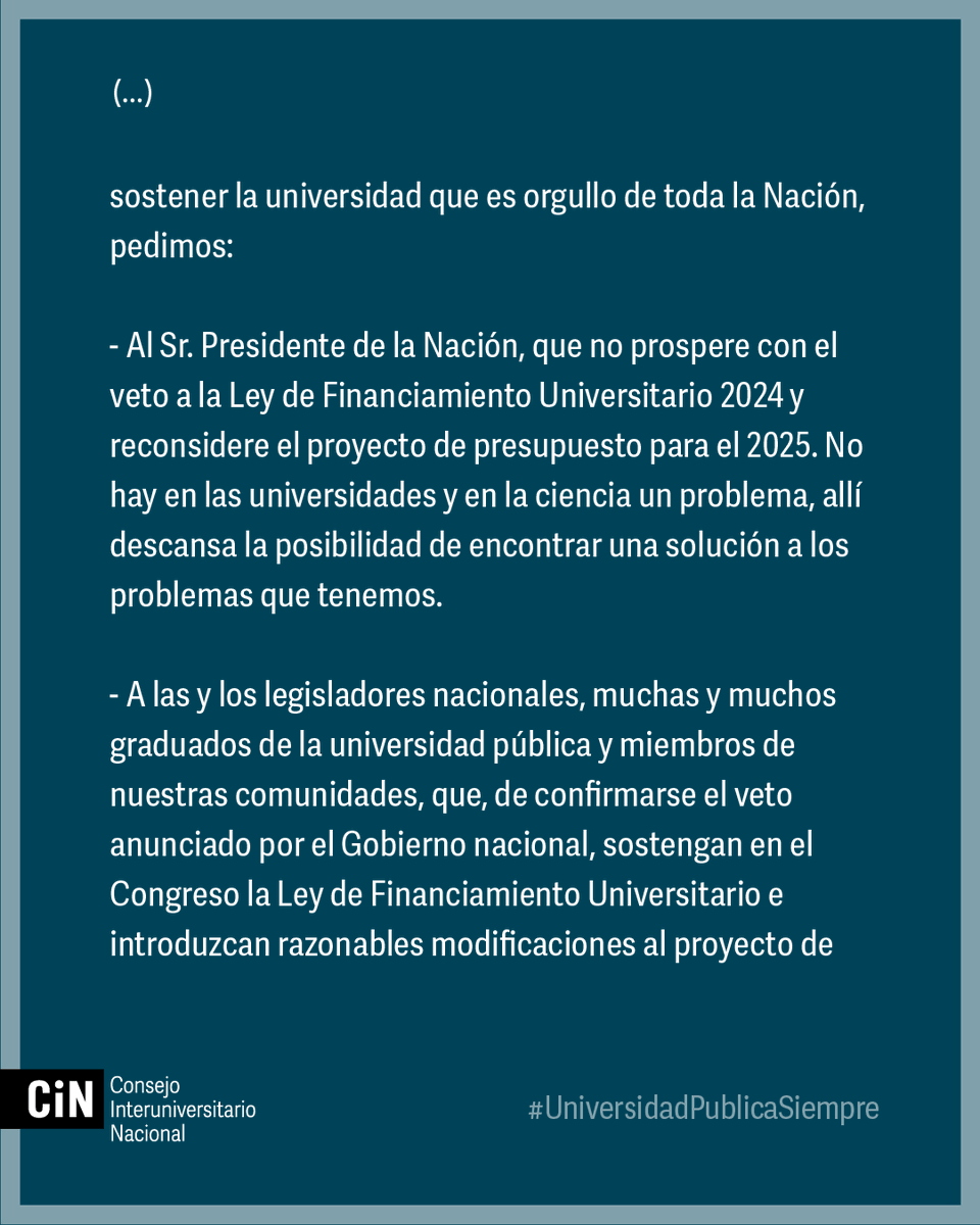 CINoficial's tweet photo. 🇦🇷 Para seguir siendo una nación
Sí al financiamiento universitario

Declaración completa🔗 https://t.co/OY33iOCQfs https://t.co/TmF45BhBCj