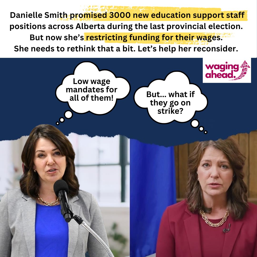 Alberta's school divisions are being forced to take direction from the province in bargaining. There's no denying this premier intents to continue interfering to try to keep front-line workers' wages down. But CUPE members won't be having it. We're united to achieve fair deals.