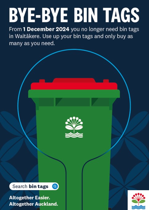 Bye bye bin tags!  It's official, the bin tag system is ending in Waitakere on 1 December

#LoveTheWest
