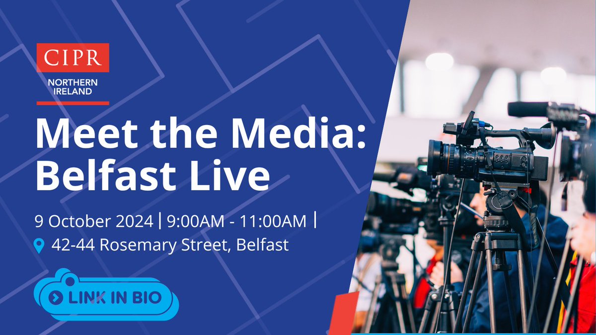 CIPR Northern Ireland (@cipr_ni) on Twitter photo MEET THE MEDIA 🎙️🗞️ <a href="/BelfastLive/">Belfast Live</a>
We're delighted to announce our next #MeetTheMedia event — join us on Wed 9 Oct, as we connect our members with the team at Belfast Live.
📅Wednesday 9 October 2024
⏰9:00am - 11:00am
📌42-44 Rosemary Street, Belfast
cipr.co.uk/CIPR/Events/Ev… MEET THE MEDIA 🎙️🗞️ <a href="/BelfastLive/">Belfast Live</a>
We're delighted to announce our next #MeetTheMedia event — join us on Wed 9 Oct, as we connect our members with the team at Belfast Live.
📅Wednesday 9 October 2024
⏰9:00am - 11:00am
📌42-44 Rosemary Street, Belfast
cipr.co.uk/CIPR/Events/Ev…