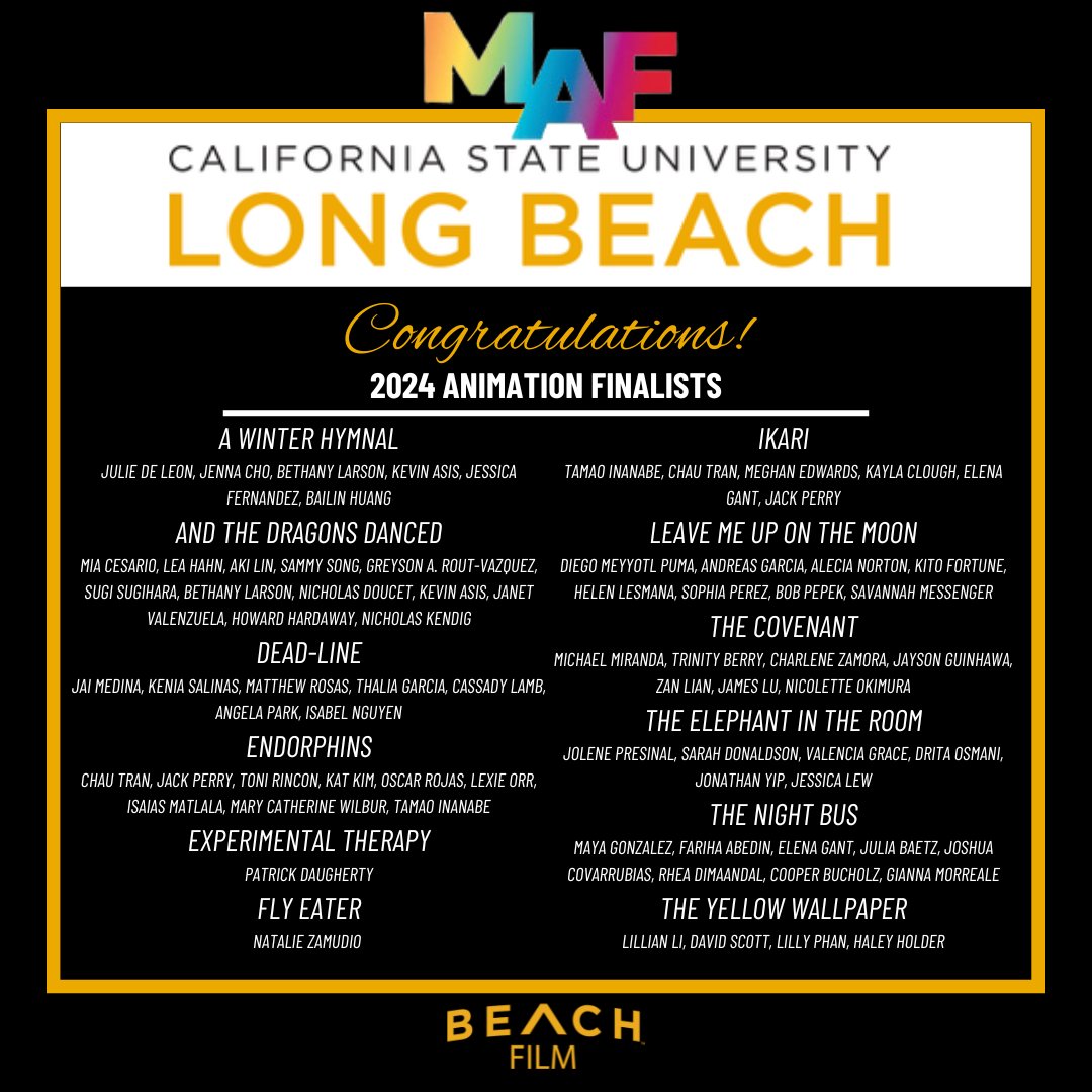 HUGE congratulations to all the CSULB films which make up approximately 50% of the finalists in this year’s CSU Media Arts Festival! Sign up to receive links to watch the finalists’ films and the virtual awards session 10/23 at 12pm! calstate.edu/SummerArts/med…