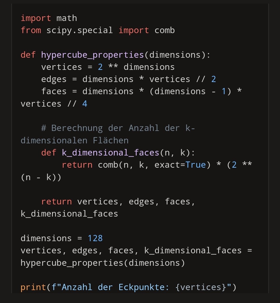 Consequence_VII's tweet photo. @ClaudelGFX @Gemini Python Basis Code zur Berechnung eines 128D Hyperwurfel https://t.co/Eyo9W0YFzM
