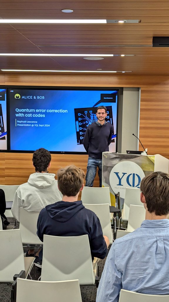 YaleQuantumInstitute (@yale_qi) on Twitter photo We're delighted to welcome Raphaël Lescanne from <a href="/Alice__Bob/">Alice & Bob</a> 😼 for a workshop on quantum error correction with cat codes for the Yale Undergraduate Quantum Computing Club yuqc.yale.edu We're delighted to welcome Raphaël Lescanne from <a href="/Alice__Bob/">Alice & Bob</a> 😼 for a workshop on quantum error correction with cat codes for the Yale Undergraduate Quantum Computing Club yuqc.yale.edu