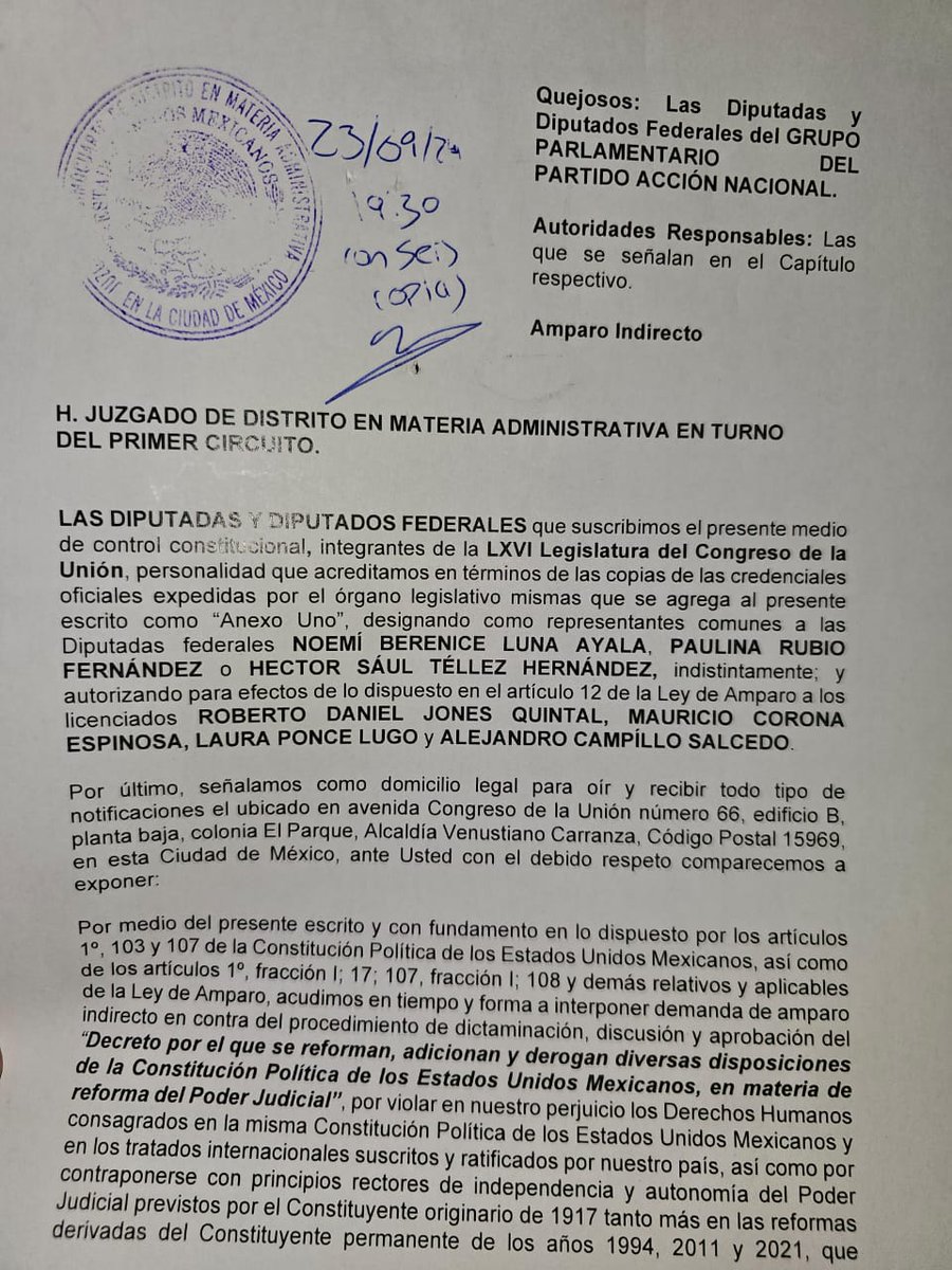 hector_saul1's tweet photo. ¡Ya presentamos el recurso de Amparo contra todos los abusos, deficiencias, anomalías y violaciones que se dieron durante el proceso de análisis, deliberación y aprobación de la #ReformaJudicial! 

🚫 Deficiencias en la convocatoria
🚫 Anomalías en el cambio de sede
🚫 Violación al principio de legalidad
🚫 Violación al principio de certeza. 
🚫 Transgresión del principio de progresividad en Derechos Humanos.
🚫 Pérdida de autonomía e independencia del Poder Judicial.
🚫 Inobservancia de Convenciones y Tratados Internacionales.
🚫 Inexistencia de consulta previa, libre e informada a comunidades indígenas.

¡No nos vamos a dejar! ¡Vamos a defender nuestros derechos!

#SoyResistencia #ReformaJudicial