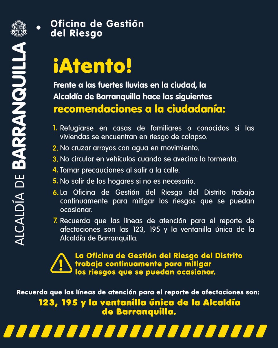 gestionriesgob's tweet photo. ⛈️ Tormentas eléctricas y lluvias se aproximan a Barranquilla. Mantente alerta y sigue las siguientes recomendaciones de seguridad. ⚠️👇🏻 https://t.co/NSp5a81QwM