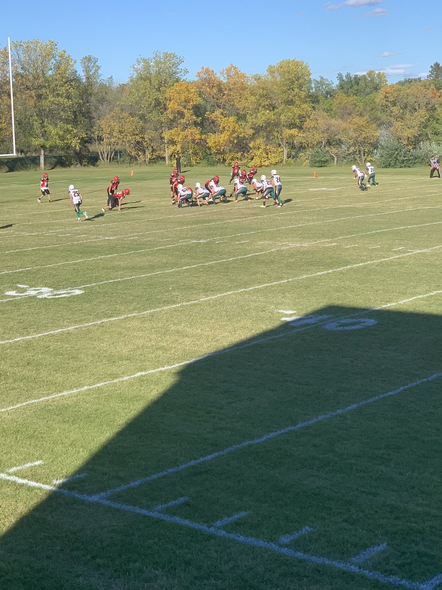 The #MooseJawPeacockTornadoes with a 95 yd TD on a punt return! Wow! We have a tie game in Weyburn.
