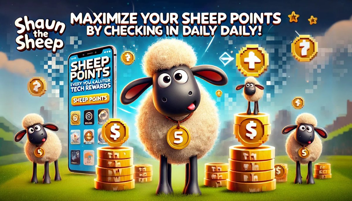 sheep_community's tweet image. &quot;Maximize your Sheep Points by checking in daily on SHAUN THE SHEEP! 📅 Every check-in and tap gets you closer to redeeming valuable tech rewards. Start your journey to winning today! #SheepPoints #TechRewards #DailyCheckIn #TelegramGame #ShaunTheSheep&quot;