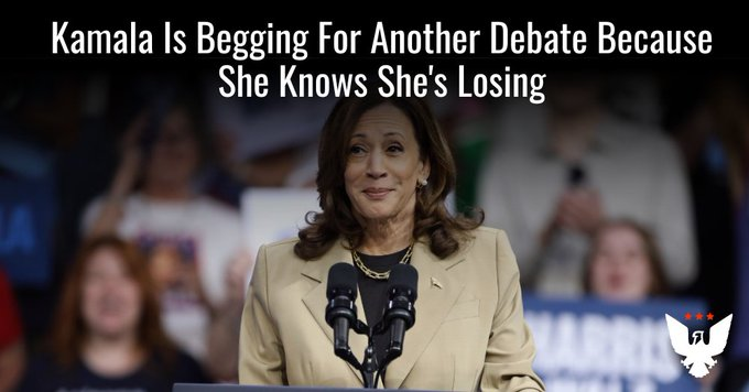 judymorris3's tweet photo. Kamala Is Begging For Another Debate Because She Knows She’s Losing

Harris gained NOTHING from the rigged #ABCDebate.  Of course she's desperate for another rigged debate.  Trump wisely said NO.

https://t.co/5JRQS8xf6T https://t.co/zXnWjo3iaU