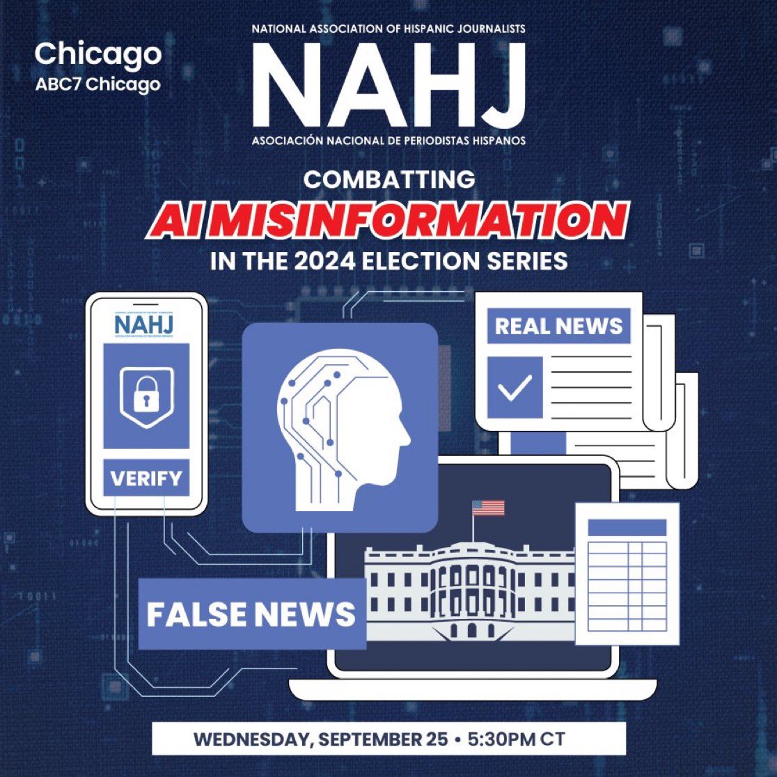 TOMORROW: Combatting AI Misinformation in the 2024 Election Series.

This session will provide you with tools and tips to help you identify election-related misinformation generated with artificial intelligence.

Register: nahj.org/event/combatti…