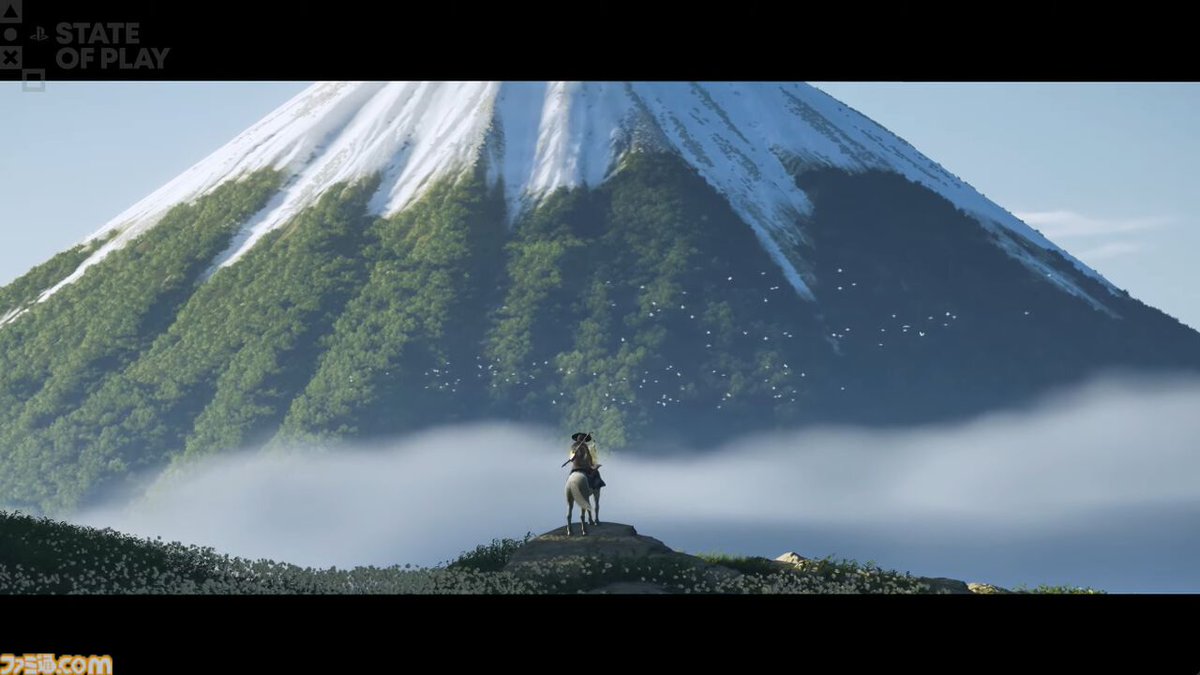 famitsu's tweet photo. 『Ghost of Yotei』PS5で2025年発売。『Ghost of Tsushima���ゴースト・オブ・ツシマ）』サッカーパンチ・プロダクションズの新作タイトル
https://t.co/d2UV9Ex9uR

1603年、蝦夷地の中心にそびえ立つ羊蹄山の周囲を舞台に、Atsu（アツ）の物語が描かれる。 #Stateofplay https://t.co/irIi5ukKA3