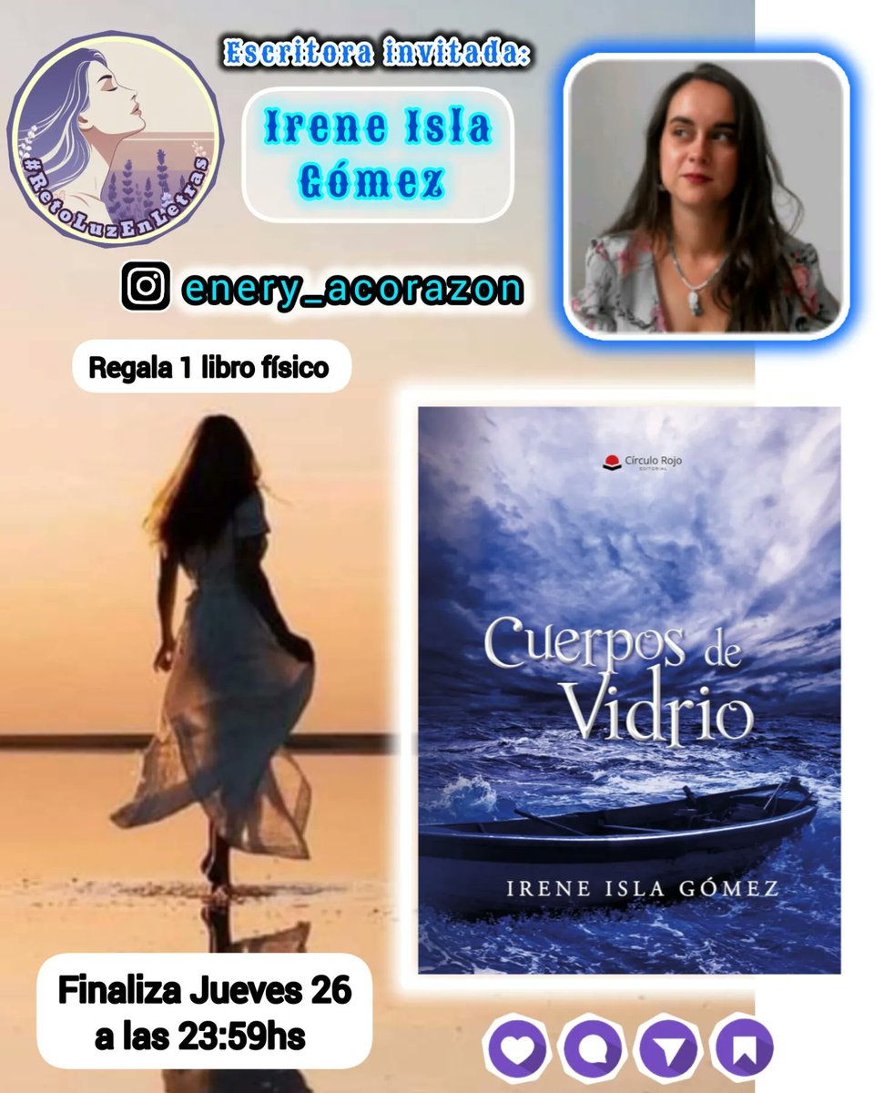 ✨#RetoLuzEnLetras 🪻<a href="/Luztintalavanda/">📚 Luz | Creadora de Contenido</a>
Invitada: Irene Isla Gómez 
instagram.com/enery_acorazon…

5️⃣ Normas:
🖼️Usa imagen del reto
✍🏼Poesía-Prosa-Relato...
➡️Usa Literal: "CUERPOS DE VIDRIO"
💡Ortografía-Lenguaje-Punt.
✳️Sin límite twits

🎖Regala📘físico
⌛FIN-JUE 26/9 -23: 59h España