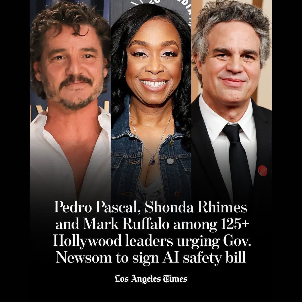 Over 125 Hollywood actors, directors, producers, music artists and entertainment industry leaders call on <a href="/GavinNewsom/">Gavin Newsom</a> to sign AI safety bill #SB1047

Read more: Artists4SafeAI.com signsb1047.com/s/7XOgzUMO
