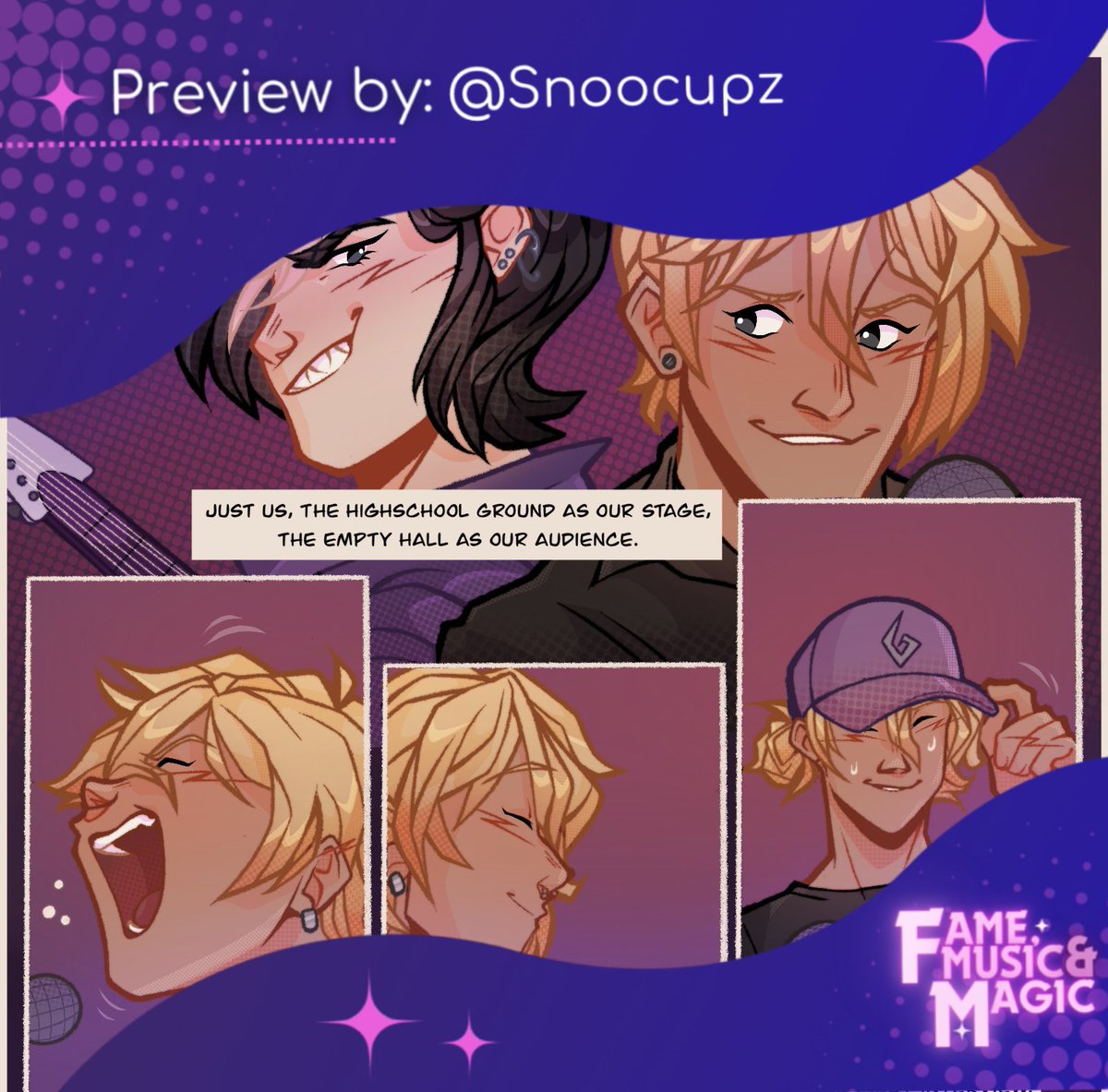 Snoocupz's tweet photo. Here is my second preview for the Fame, Music and Magic (@famemusicmagic) zine! 💜

Next to the cover I was allowed to contribute with a Klavier-centric comic about growing up famous and the high and lows  of a music career!
#AceAttorney https://t.co/yibNqAnhtN
