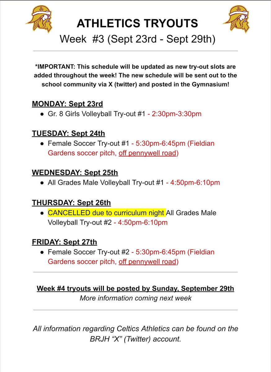🚨WEEK #3 TRYOUTS🚨

Attention <a href="/BRJHCeltics/">Brother Rice Celtics</a> Athletes. See below for WEEK #3 tryouts. 

Please remember your two forms. MEDICAL CONSENT &amp; ATHLETE INFORMATION FORMS.  #GOCELTICSGO #BRJHathletics 🥎