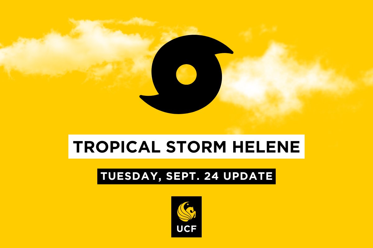 #UCFAlert: In anticipation of Tropical Storm Helene, <a href="/UCF/">UCF</a> will suspend campus operations and all classes, including online classes, Thursday, Sept. 26. More information at ucf.edu/hurricane.