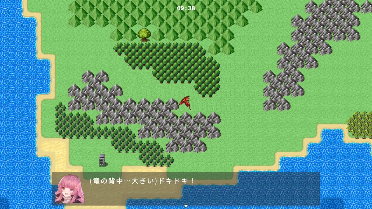 #RPGMAKERWITH
ツクウィズ進捗。飛竜に乗って
わーい。飛竜で飛ぶと速い。楽しい
翼のアイテムがあれば、飛竜に乗ってフィールドマップを飛べるようにしました
飛行船と違って、どこでも着陸できるようにしています
そろそろシナリオ制作を進めましょう