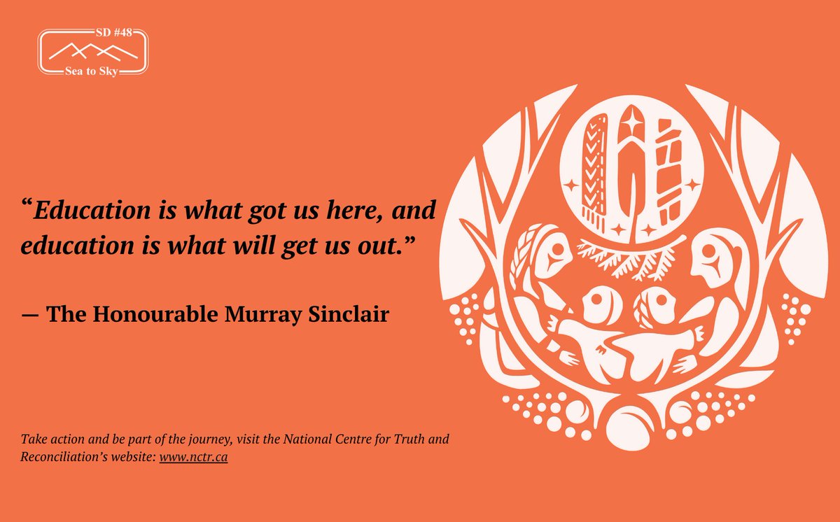 Sea to Sky School District will be holding ceremonies in the lead-up to National Day for Truth and Reconciliation on September 30. Let's honour survivors, remember those who never returned, and reflect on the ongoing legacy of Residential Schools.  #TruthAndReconciliation