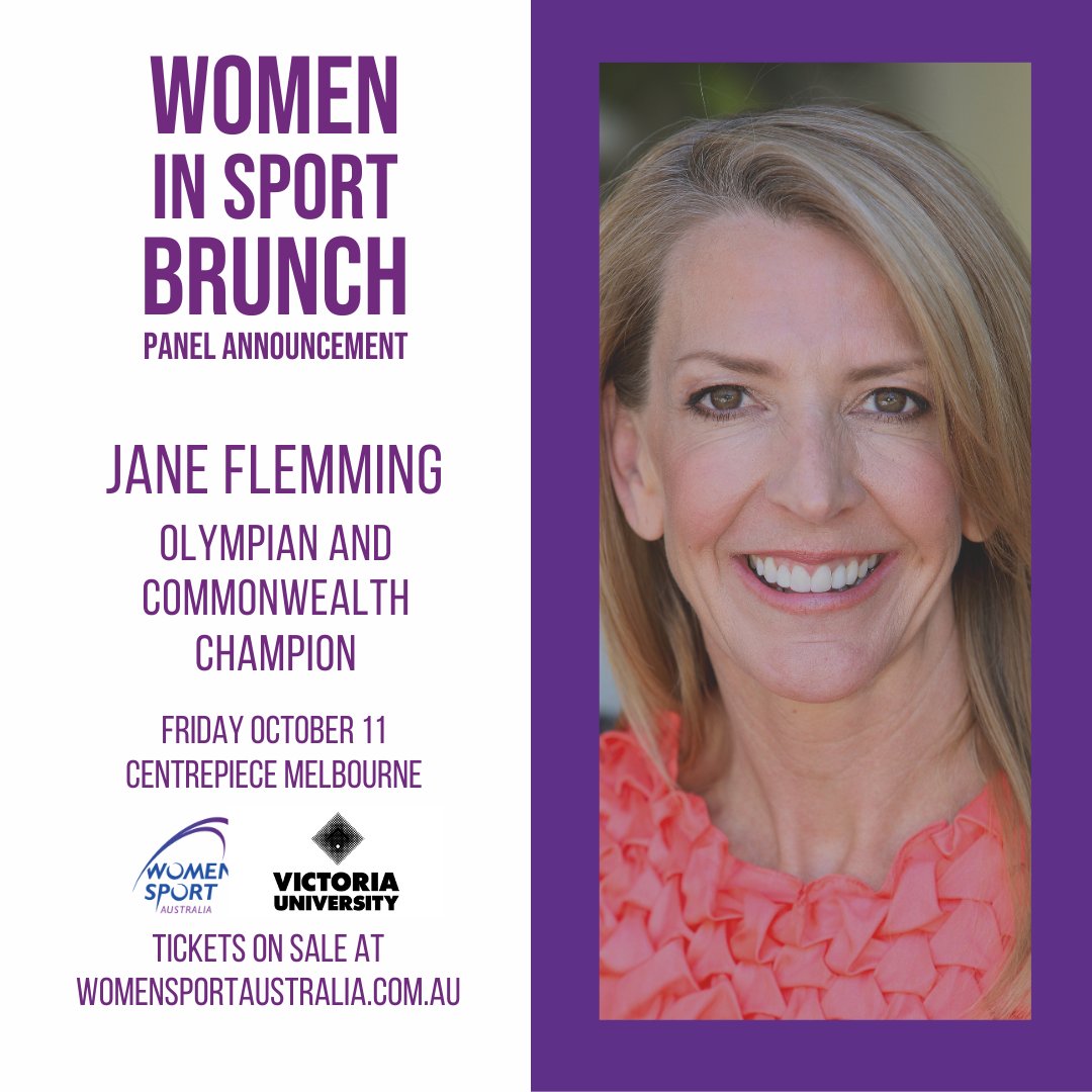 Panel announcement! 

Welcoming <a href="/janeflemmingaus/">Jane Flemming</a> to the panel of our Women in Sport Brunch on October 11 at <a href="/CentrepieceMelb/">CENTREPIECE at Melbourne Park</a>.

Tickets on sale now at wsa.tidyhq.com/public/schedul…