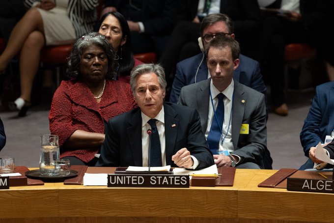 Secretary Blinken speaks at a UN Security Council Ministerial Meeting on Ukraine in New York City on September 24, 2024. (Official State Department photo by Chuck Kennedy)
