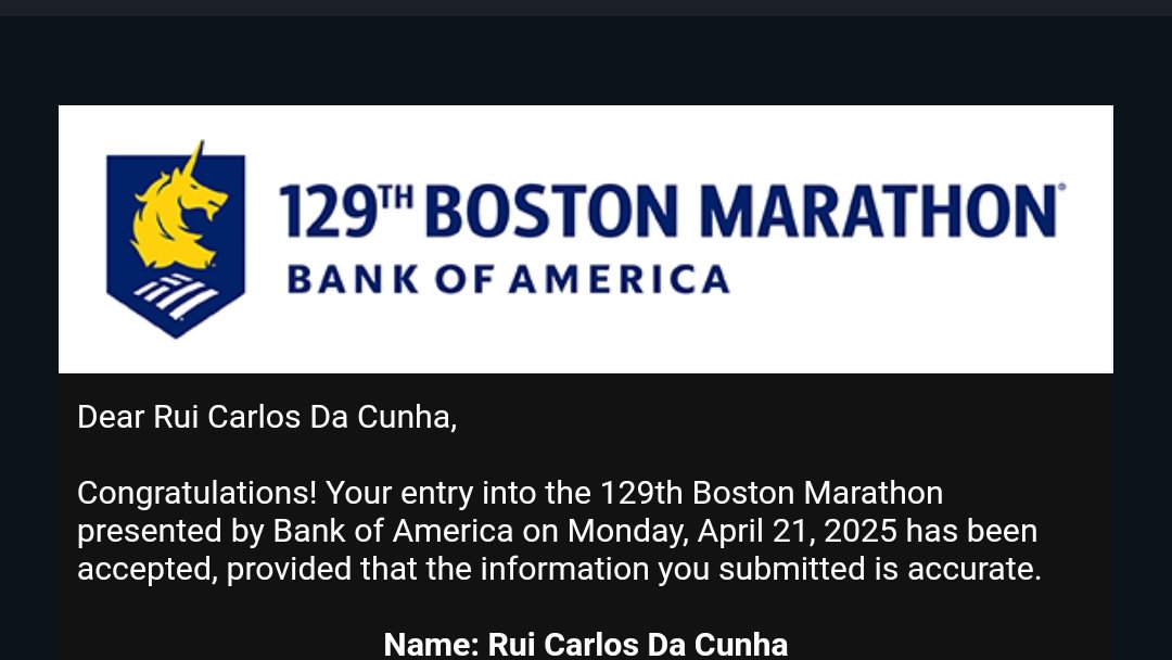 I've been accepted for the Boston Marathon in April.