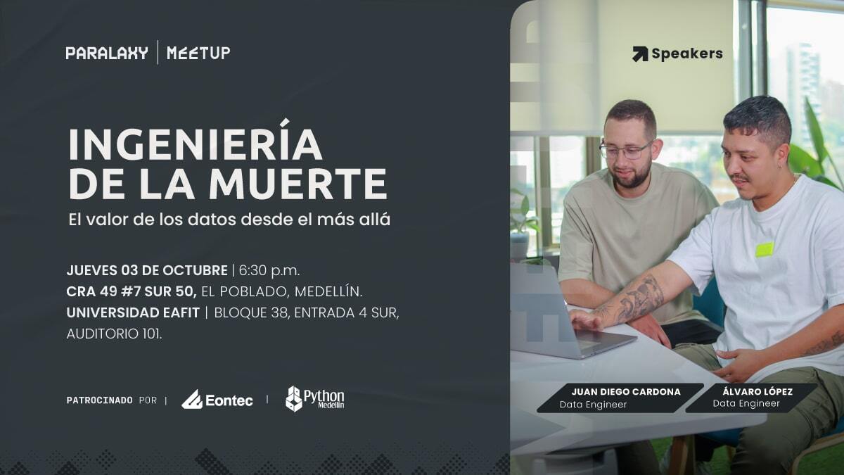 python_medellin's tweet image. ¡Hola a todos! Estamos felices de anunciar nuestro meetup de Octubre 🎉
Fecha: 3 de Octubre 🗓
Hora: 6:30pm ⏰
Lugar: Bloque 38 Auditorio 101 de la Universidad EAFIT 🏫

🔗 Inscripciones: meetu.ps/e/NwnQk/GTJDL/i