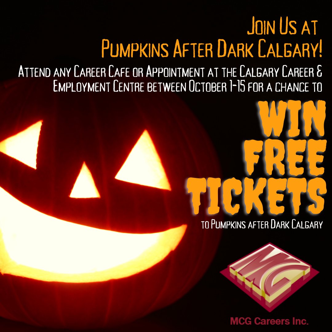 🎃🎃 There's still a few more days to get to the Calgary Career and Employment Centre to be entered to win two free tickets to Pumpkins After Dark! 👻 👻 #MCGCareers #SeeGoodThings #PumpkinsAfterDark