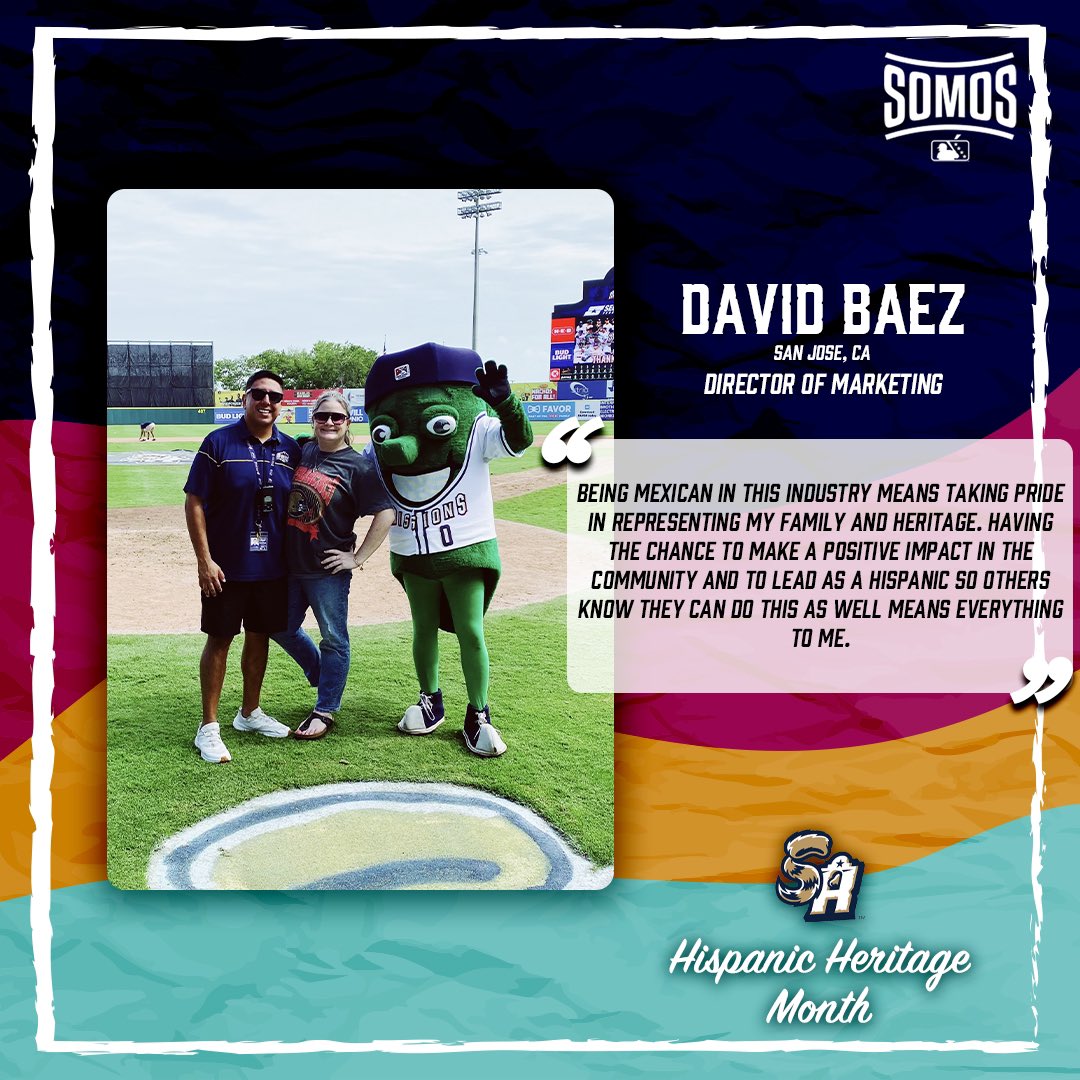 missionsmilb's tweet photo. For today’s front office #HispanicHeritageMonth highlight everyone meet our Director of Marketing, David Baez! 🤍
¡Gracias David por todo! #SomosMiLB 

This is what the San Jose native had to say about being a Mexican American in the industry 🇲🇽 https://t.co/kvbn1rflD6