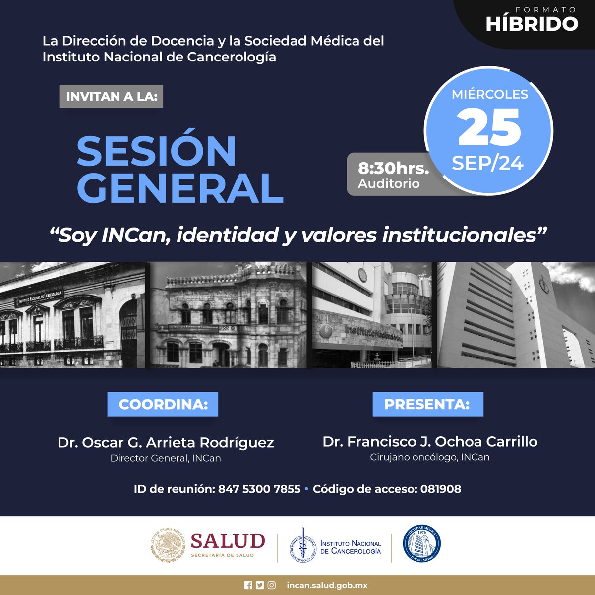 Acompáñanos mañana, ¡Soy INCan! 
Esta sesión SÍ se transmitirá de forma remota.

No te pierdas este gran tema. Y recuerda, si eres estudiante de cualquier modalidad debes registrar ingreso y salida del auditorio.

#incan #incansable #oncologia #onco #cancer #oncology #medicina