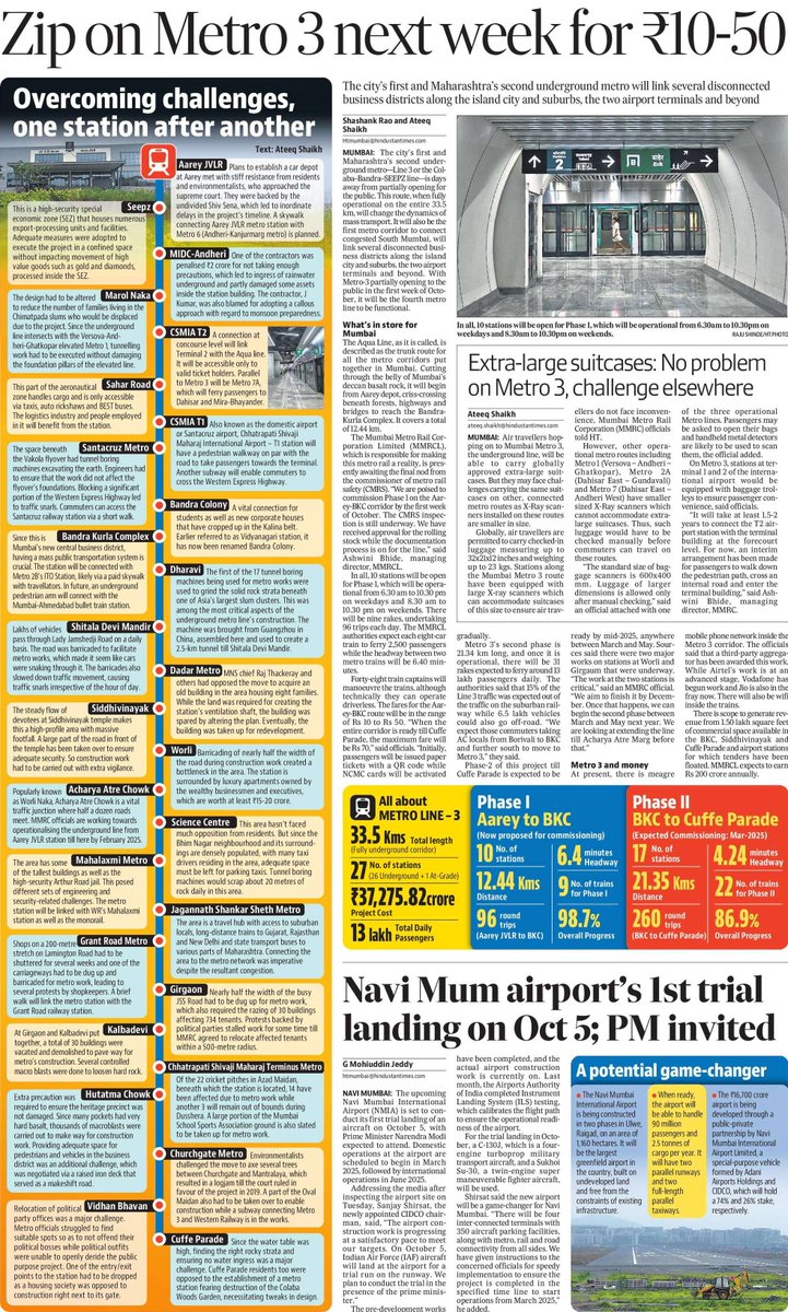 Metro 3, the first corridor to connect congested South Mumbai, link several disconnected business districts along the island city and suburbs, opens next week. Read online: hindustantimes.com/cities/mumbai-…