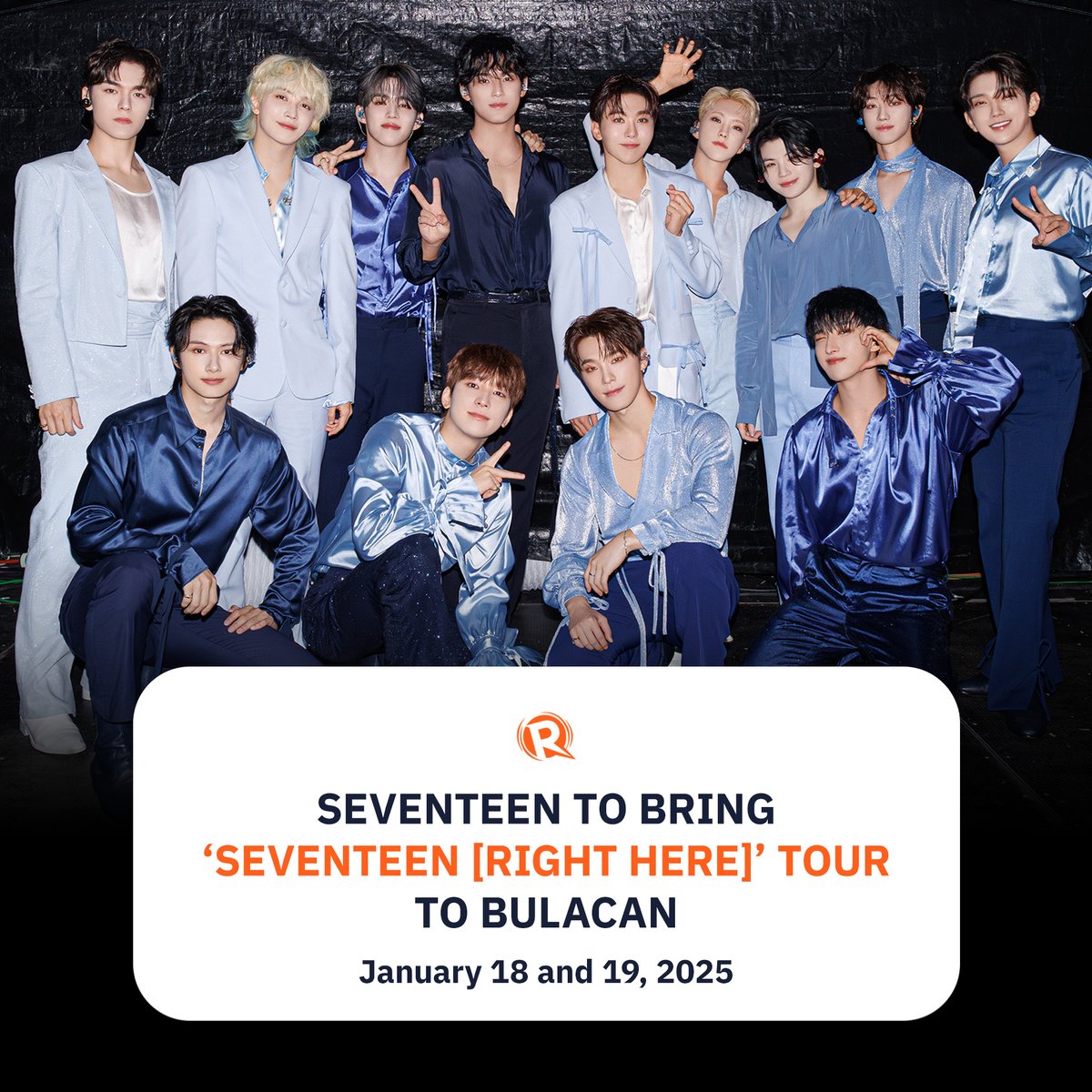 rapplerdotcom's tweet photo. BABALIK SILA, CARATS!

SEVENTEEN is bringing its “SEVENTEEN [RIGHT HERE]” world tour to Bulacan on January 18 and 19, 2025, PLEDIS Entertainment announced in a Weverse post on Wednesday, September 25. Other details have yet to be announced. #SEVENTEEN #SVT_RIGHT_HERE_WORLDTOUR
#SVT_RIGHT_HERE_IN_ASIA https://t.co/aJNggyynuE
