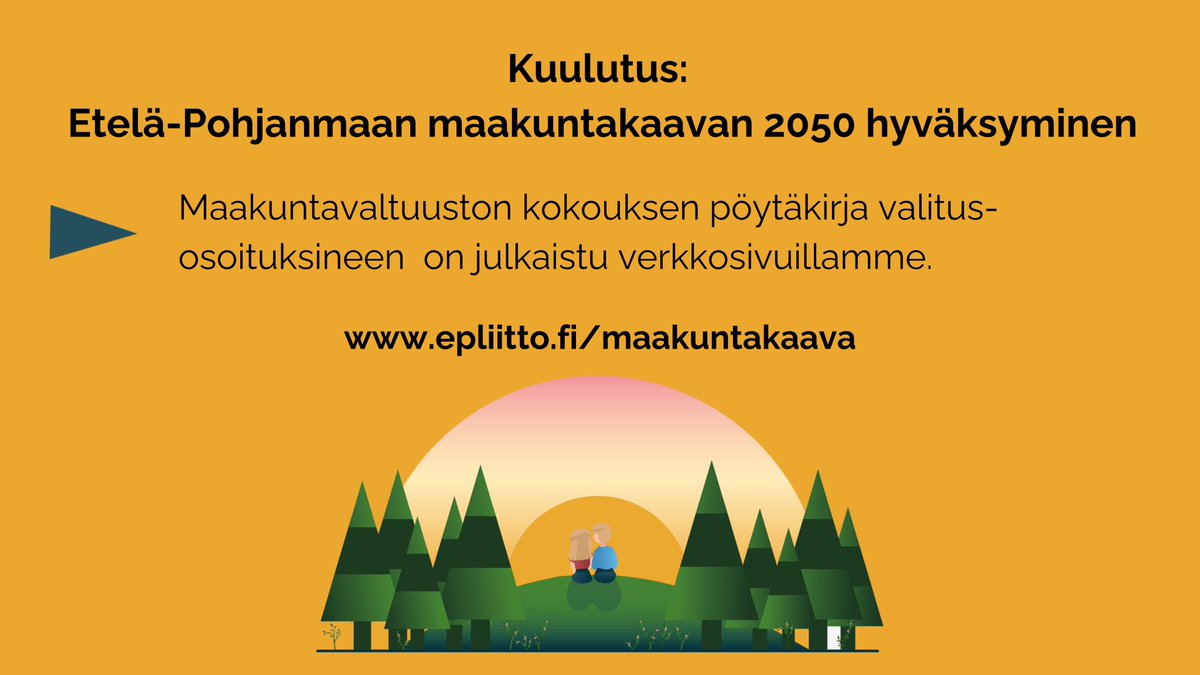 Etelä-Pohjanmaan maakuntavaltuusto on hyväksynyt maakuntakaava 2050:n. Pöytäkirja on nähtävillä verkkosivuillamme. Päätökseen voi hakea muutosta 30 päivän kuluessa tiedoksiannosta valittamalla Vaasan hallinto-oikeuteen. #HuomisenLakeus #maakuntakaava #EPkaava2050
