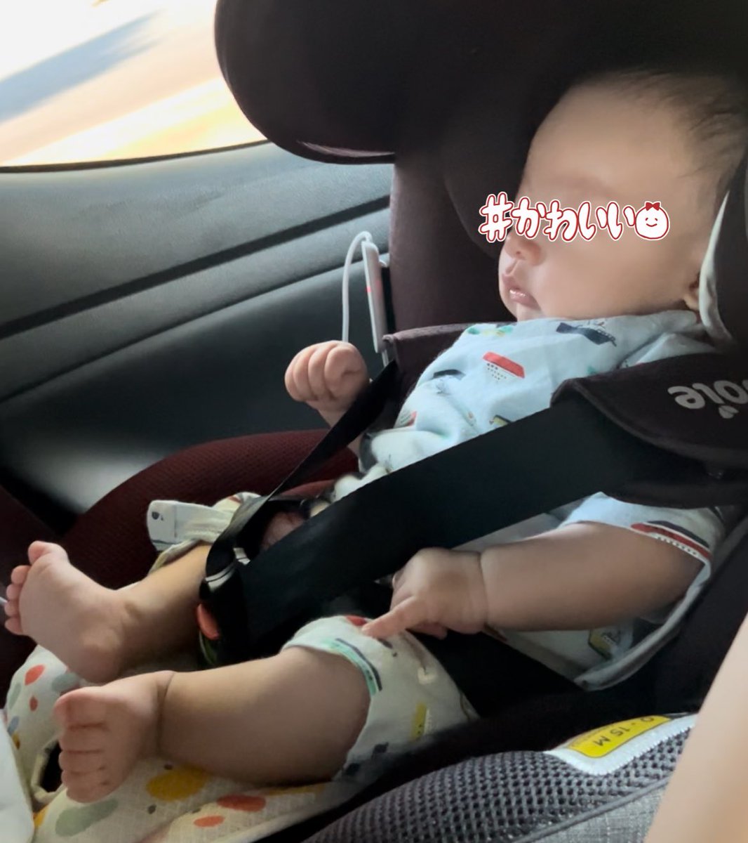 昨日車でチャイルドシートに乗った時、足を発見したみたい🥹✨ピコピコ動かしながらじーっと見てた笑
なお、布団の上だと見えないから気付いてない笑