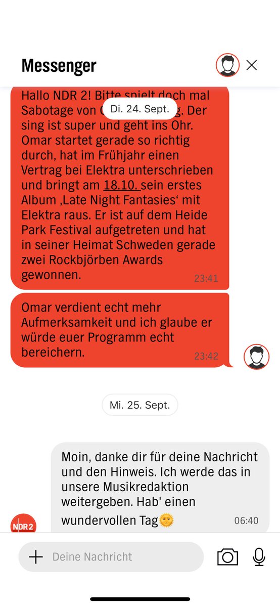 SilVyr_beyou's tweet photo. Trying to have a local northern german radio station to play @OmarRudberg s songs… we‘ll see…. #streamsabotage #NewMusicAlert #ndr2 https://t.co/PitMb6Dwif