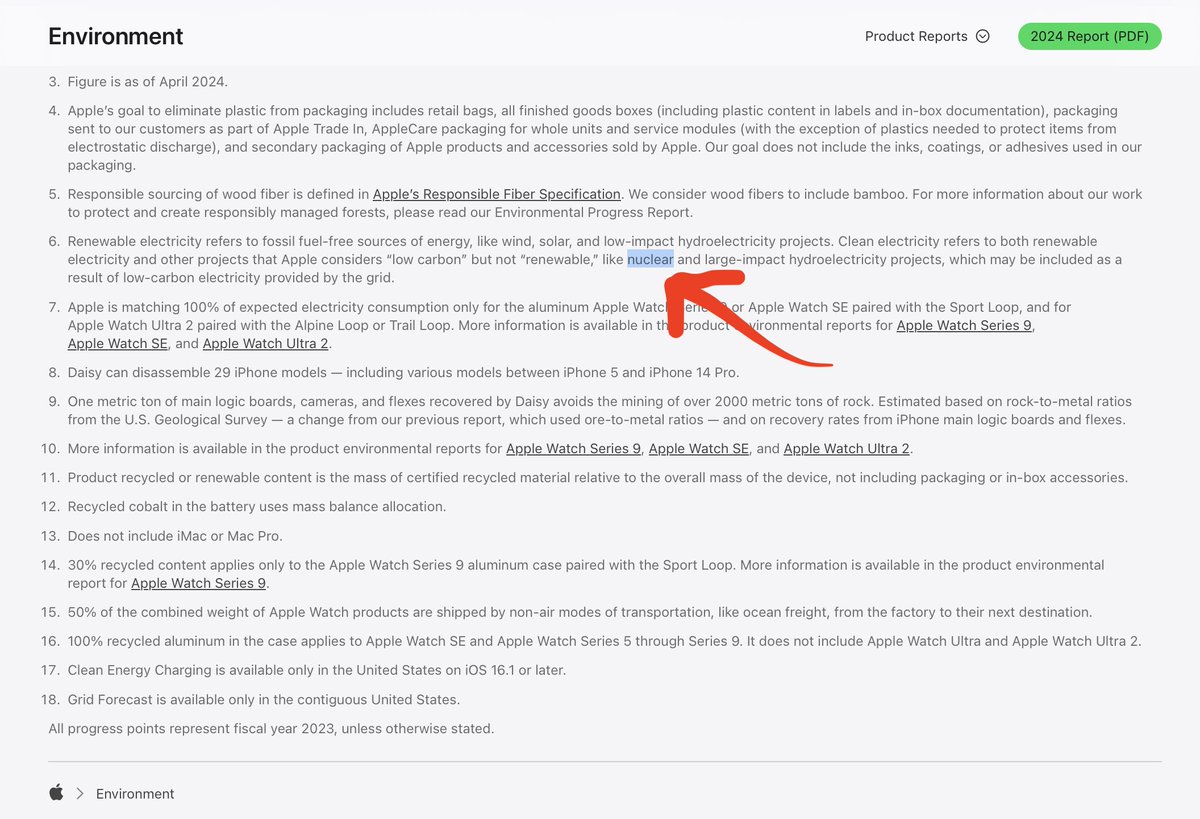 In other news, Apple has silently now included nuclear in their definition of clean energy

apple.com/environment/
